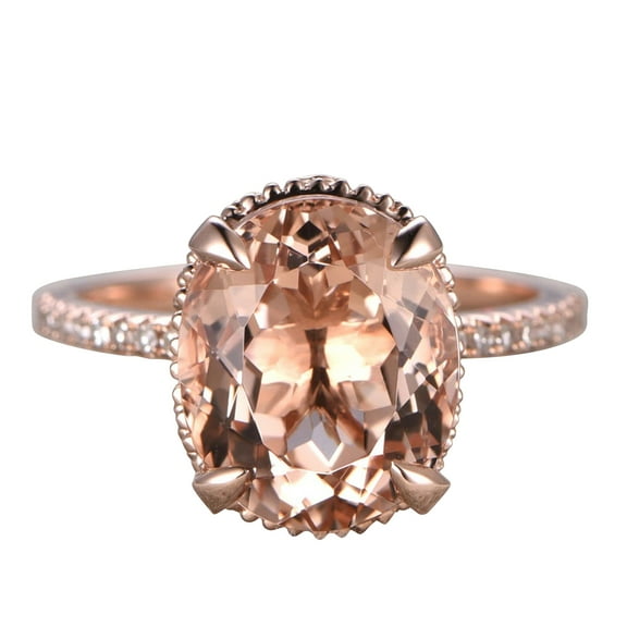 11x9mm Oval 4.5 carat Morganite Engagement Ring Diamond Moissanite Wedding Ring 10k Rose Gold Filigree Retro Vintage Floral Set