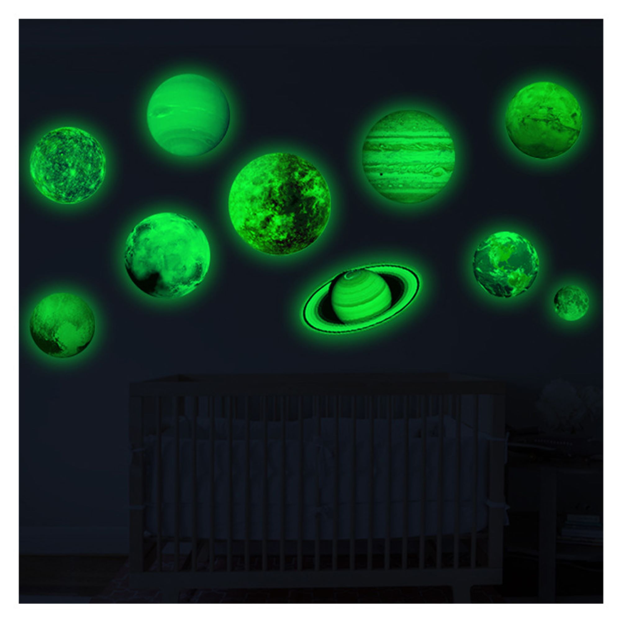 Glow in the Dark Solar System Wall Stickers for Kids Room, Sun Moon Earth Planet Decals, Space Wall Decor for Bedroom Ceiling