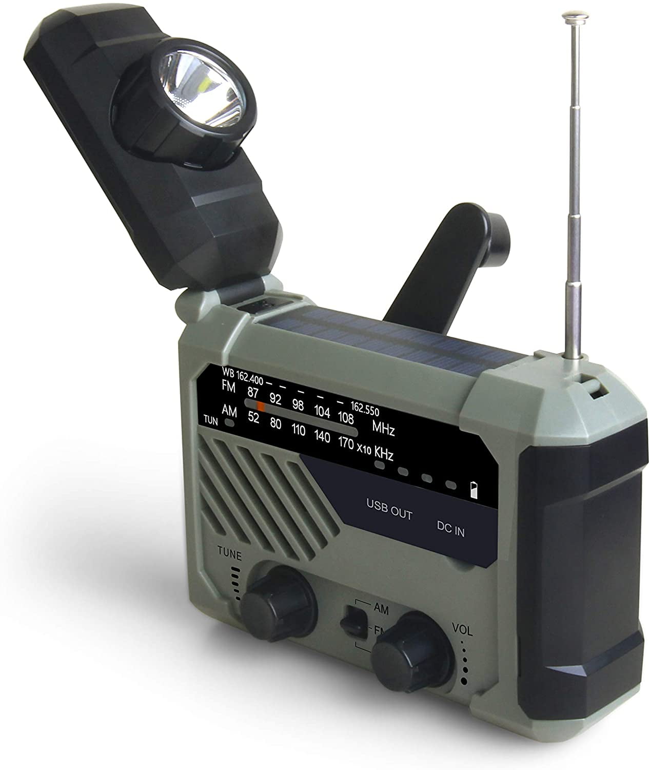 XLN-290WB AM/FM NOAA Weather Emergency Solar Crank Radio Receiver and Flashlight
