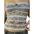 thumbnail image 1 of Faithtur Women's Lace Tube Tops, Strapless 3D Rosette Front Contrast Color Mesh Bandeau Tops, 1 of 5