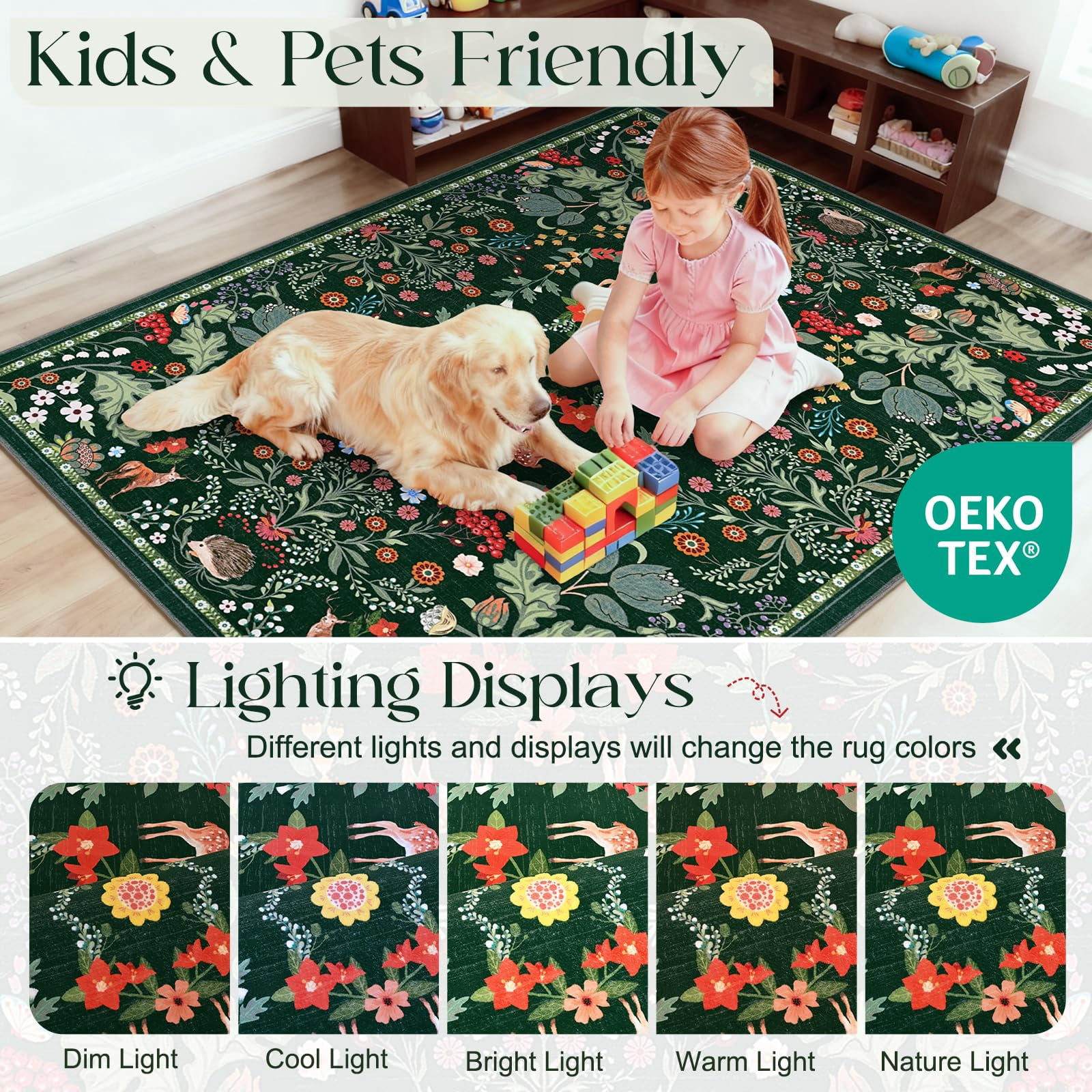 Bleum Cade Floral Area Rugs for Living Room 5x7,Boho Washable Rug Vintage Soft Non-Slip Carpet Indoor Floor Stain Resistant Large Carpets for Bedroom Dining Room Farmhouse Home Office