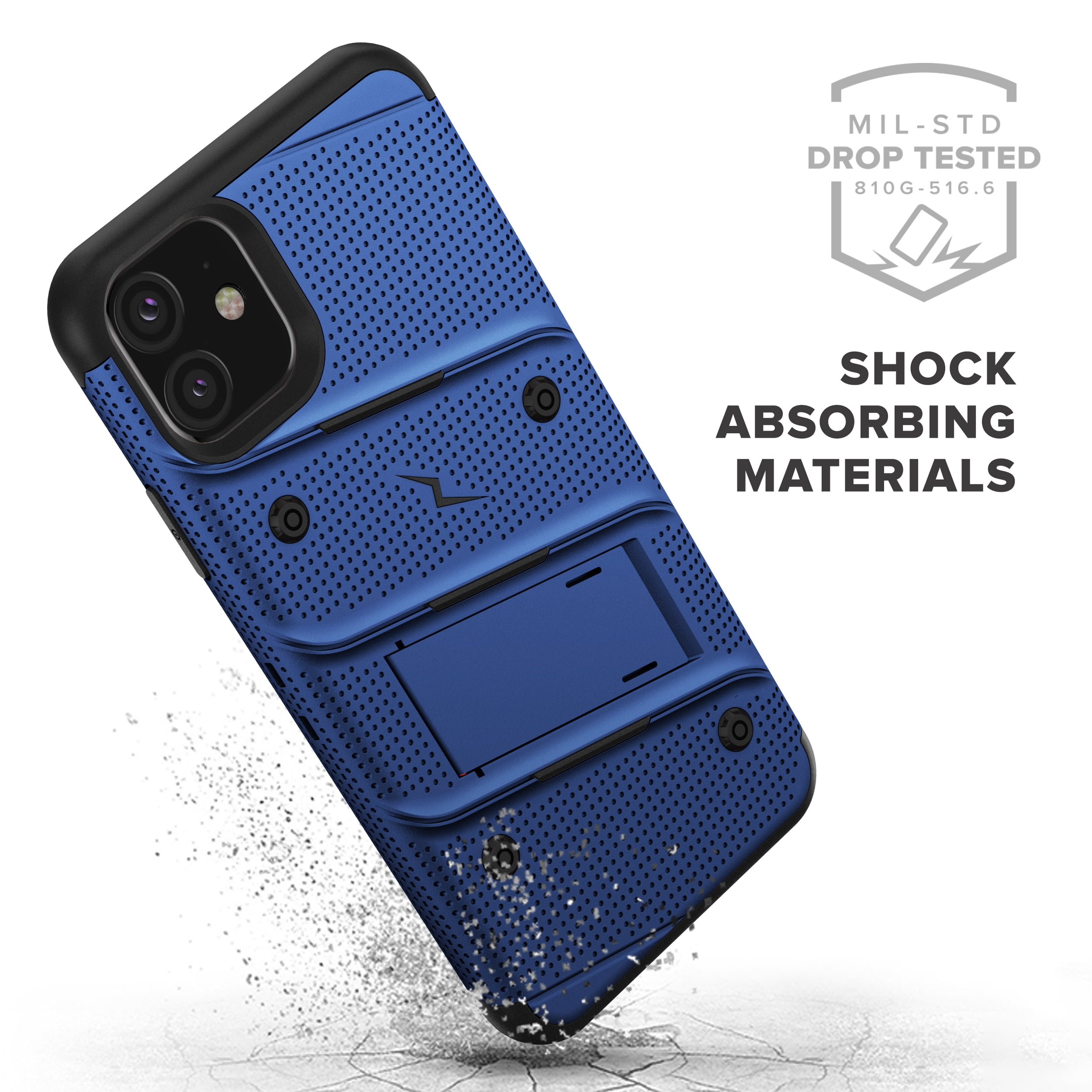 ZIZO BOLT Series iPhone 11 Case - Heavy-duty Military-grade Drop Protection w/ Kickstand Included Belt Clip Holster Tempered Glass Lanyard - Blue
