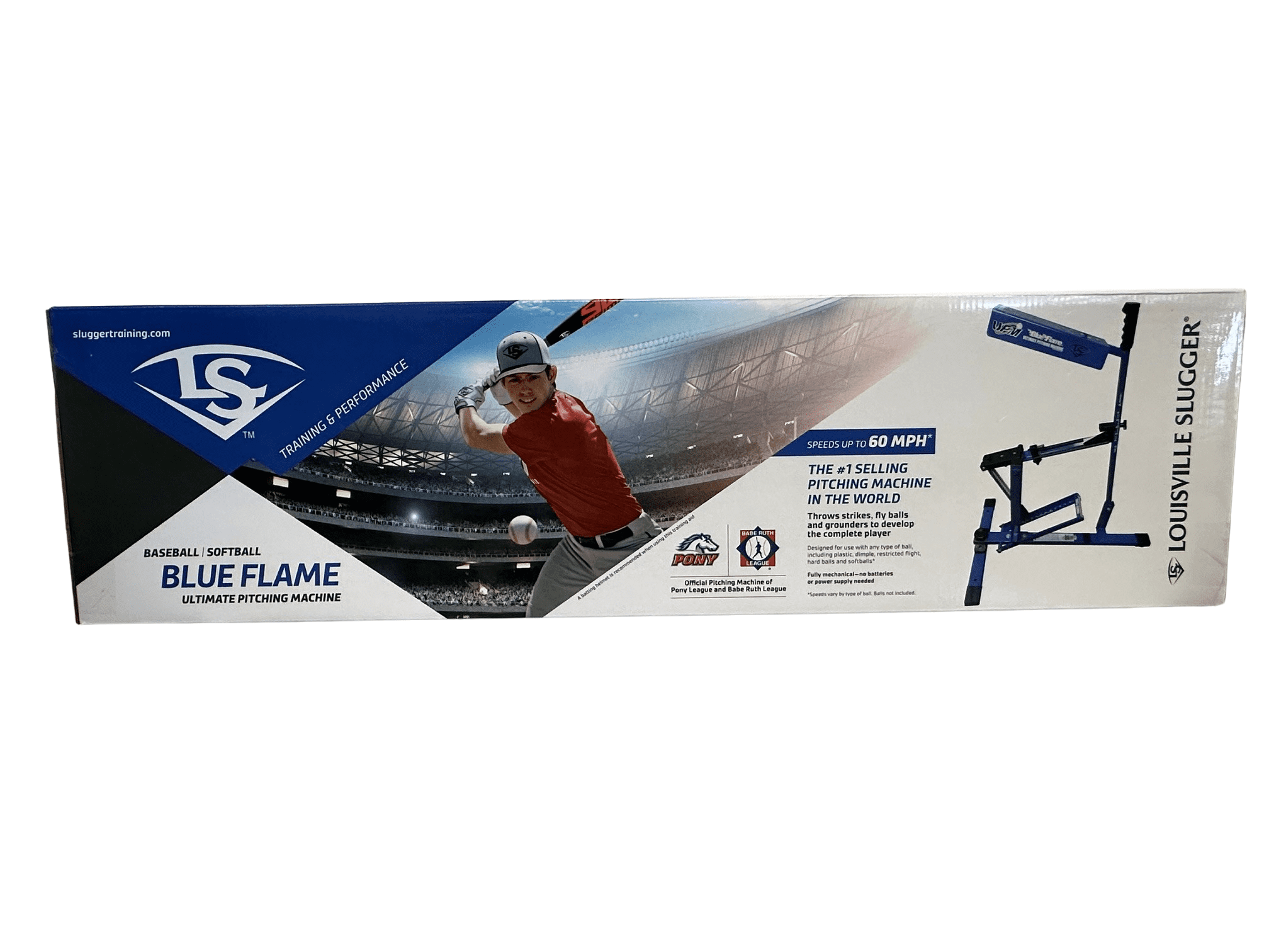 Louisville Slugger Blue Flame Pitching Machine – Throws Up to 60