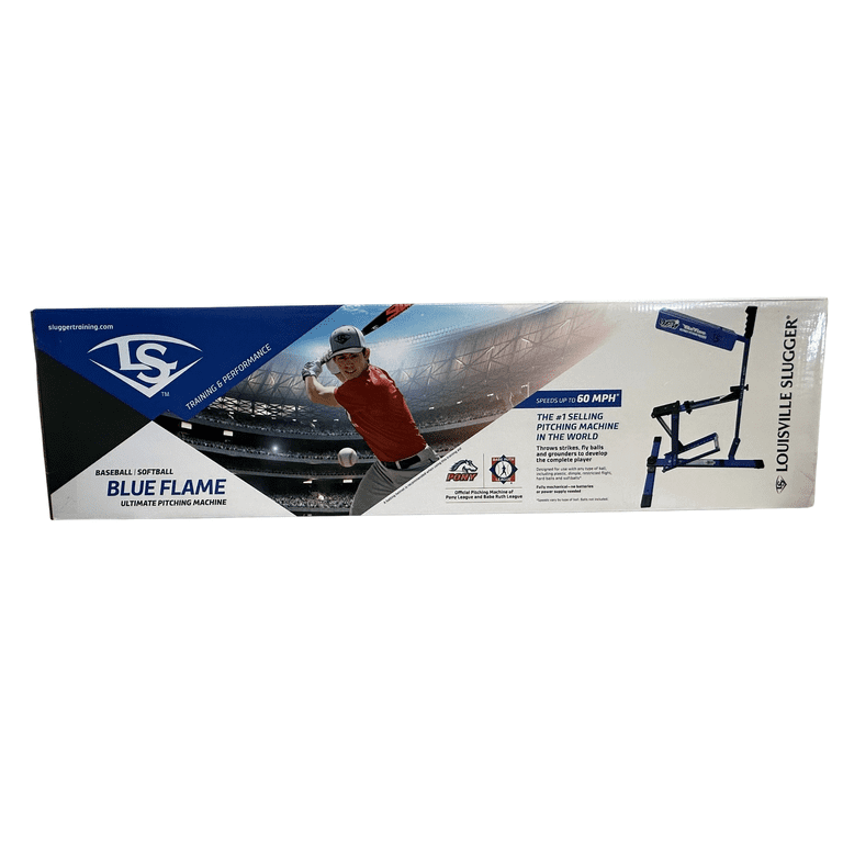 Louisville Slugger Blue Flame Pitching Machine – Throws Up to 60