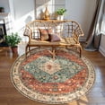 thumbnail image 6 of Wonnitar Boho Tribal Round Rug 6' Washable Area Rug, Non Slip Ultra Soft Vintage Large Circle Carpet for Living Room Bedroom Kitchen Office Laundry Room, Red, 6 of 8