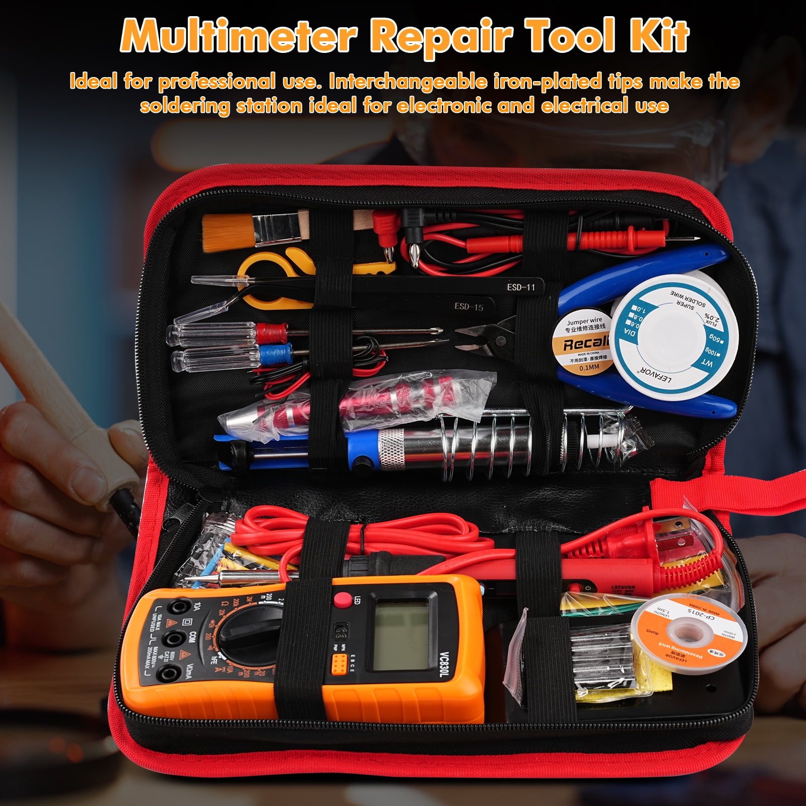 Victool 80W Soldering Iron Set w/Multimeter Adjustable Temperature Solder Iron Circuit Repair Tool US
