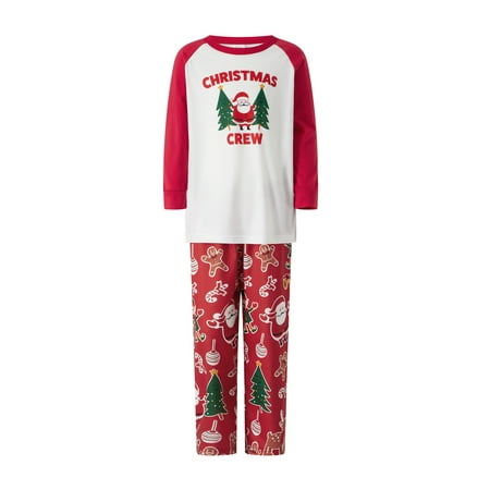 

Gureui Christmas Matching Family Pajamas Set Long Sleeve Christmas Tree Cute Cartoon Santa Print Round Neck Tops + Cartoon Pants Nightwear Set