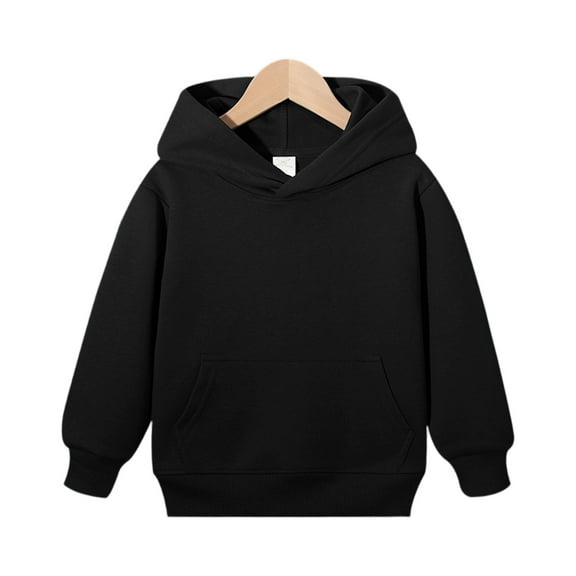 JULMCOMO Youth Hoodie Preppy Oversized Long Sleeve Sweatshirts kid's Y2k Drop Basic Color Hooded Comfort Pullover Shirt with Pocket Black 12-13 Years