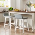 thumbnail image 4 of Gymax 2PCS 24'' Upholstered Barstools w/ Low Back Footrest Wood Legs for Kitchen Island, 4 of 10