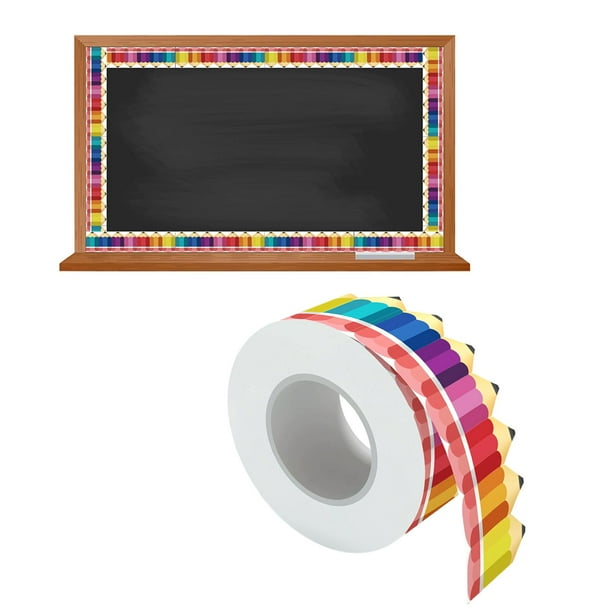 Bordes de tablón de anuncios de lápiz con patrones de lápiz, pegatinas de arte de borde, bordes de aula para pizarra blanca, decoración de oficina de perfecl Borde del tablón de anuncios