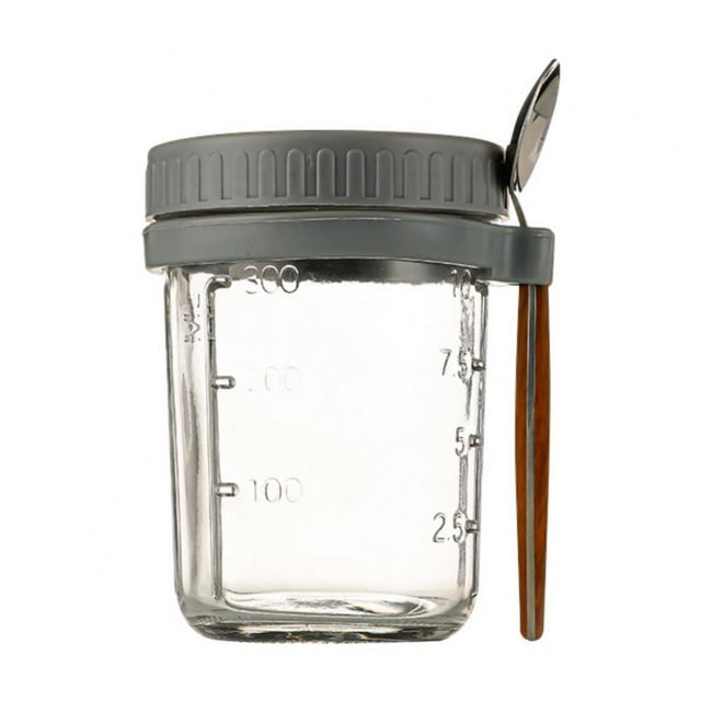 Overnight Oats Jars with Lid and Spoon Set of 1 12 oz Large Capacity Airtight Oatmeal Container with Measurement Marks Mason Jars with Lid for Cereal On The Go Container