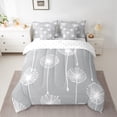 thumbnail image 2 of Manfei Grey Dandelion Child Twin Bedding Sets 7-Piece, Spring Plant Botanical Bedding Comforter Set, Cartoon Theme Reversible Sheet Sets, Microfiber Bedroom Decor, 2 of 7