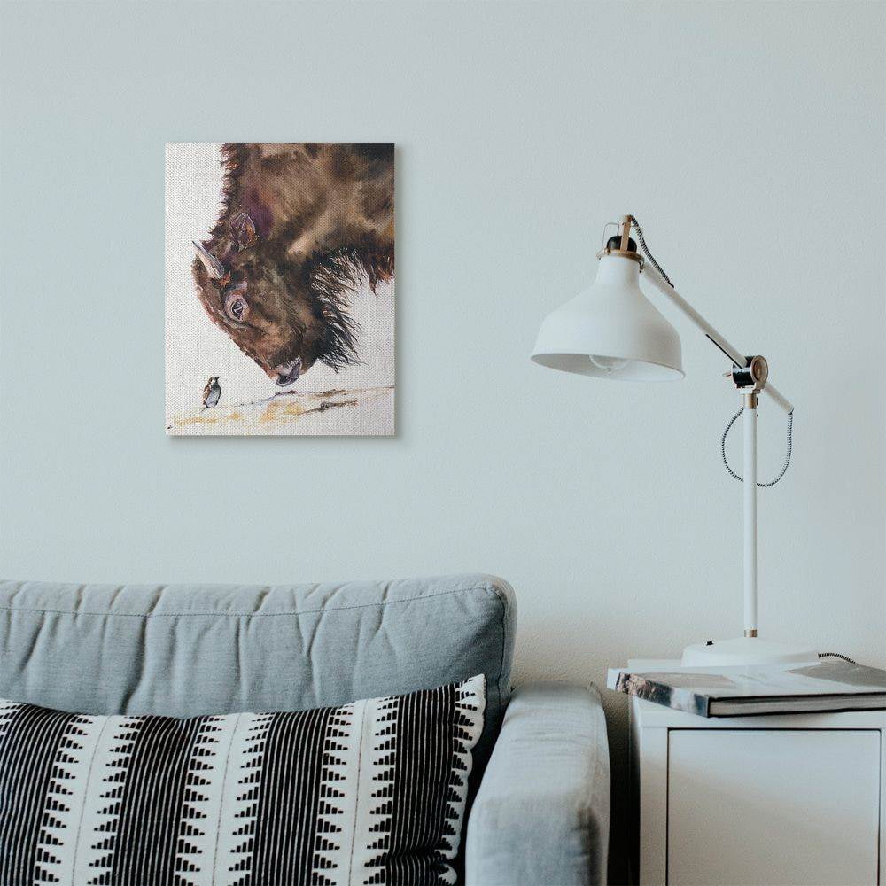 Stupell Industries Bird And Large Buffalo Animal Watercolor Painting Canvas Wall Art by George Dyachenko