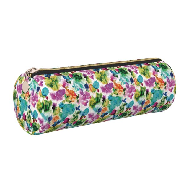 Disketp Watercolor Flowers Estuche Organizador de Lápices de Cuero, Estuche de Oficina con Cremallera para Bolígrafo y Lápiz