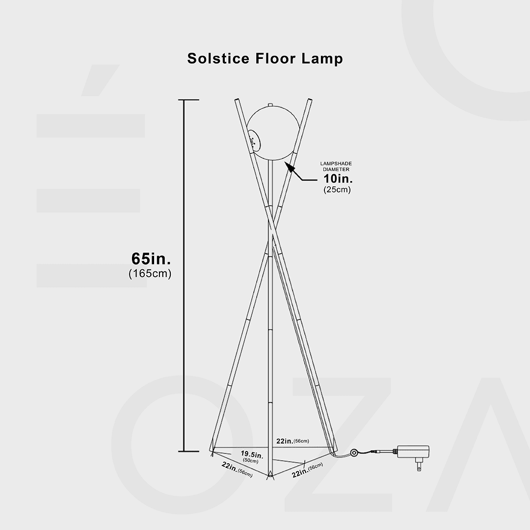 Ozarke Solstice Glass Globe Floor Lamp - Contemporary LED Standing Light, Brass - Black
