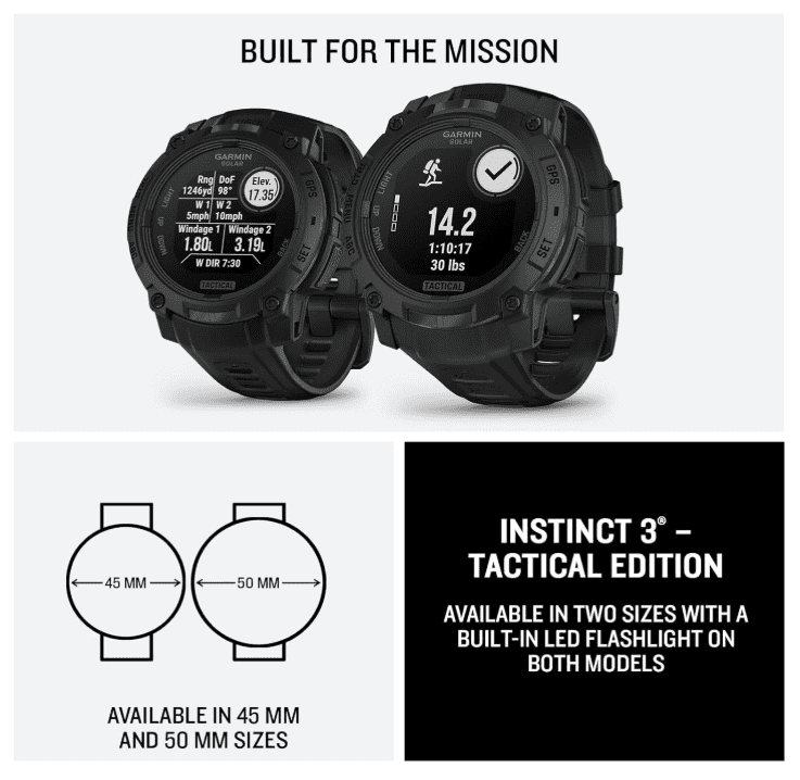 Garmin Instinct 3 Tactical Edition, Solar Charging Display, 50mm, Rugged Outdoor GPS Smartwatch with Wearable4U White EarBuds Bundle
