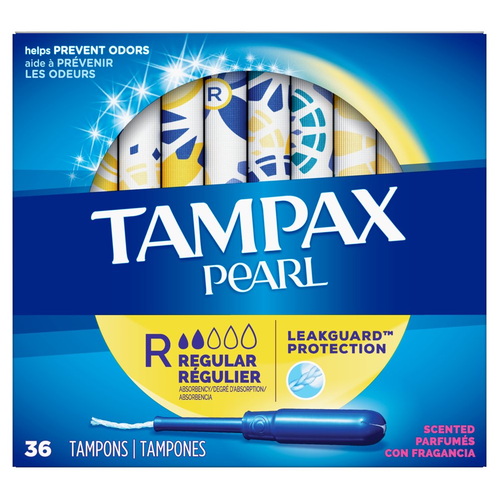 Tampax Pearl Regular Absorbency Plastic Tampons, Scented, 36 Ct