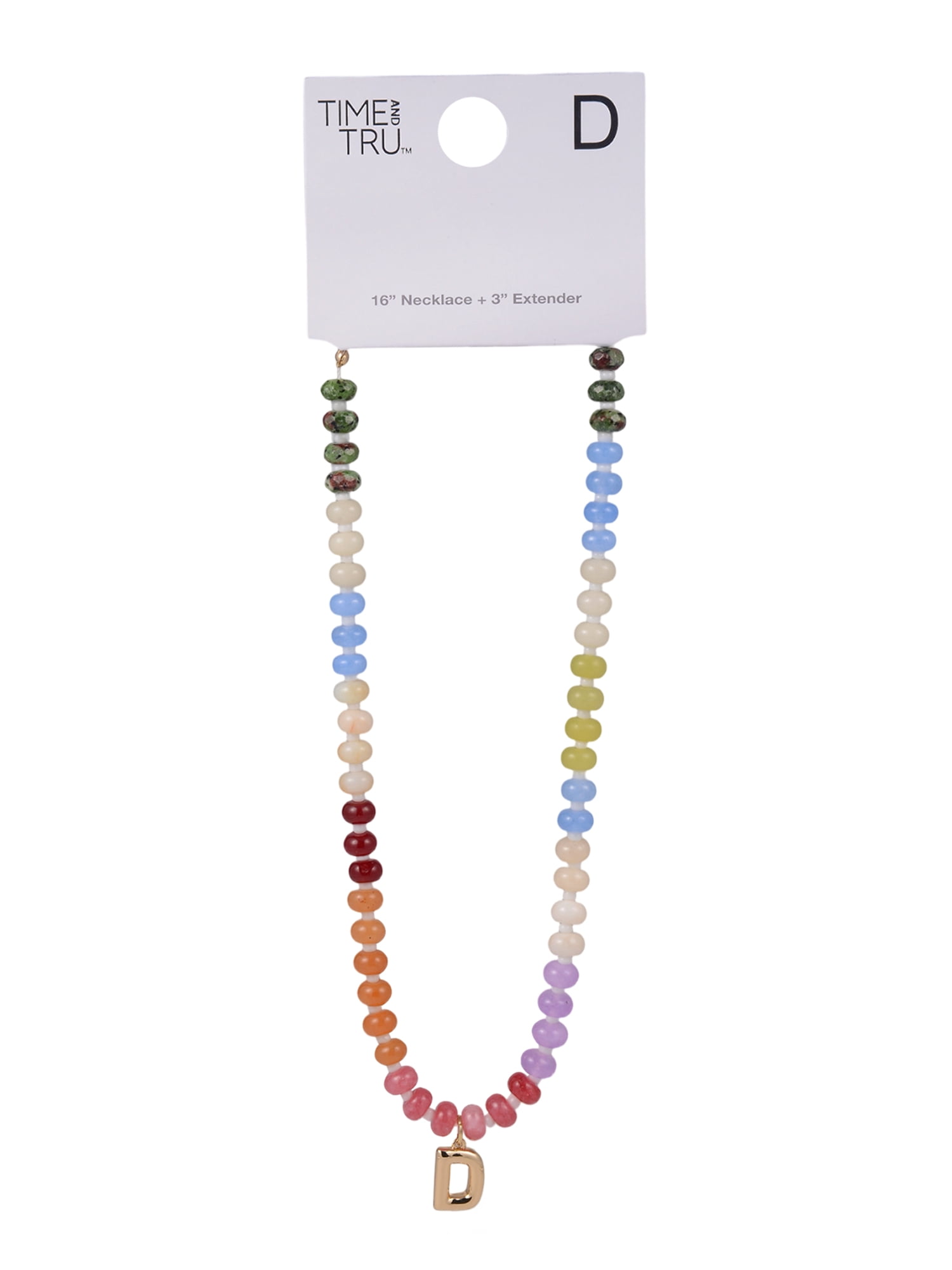 Time and Tru Goldtone Multicolored Bead Initial "D" Necklace