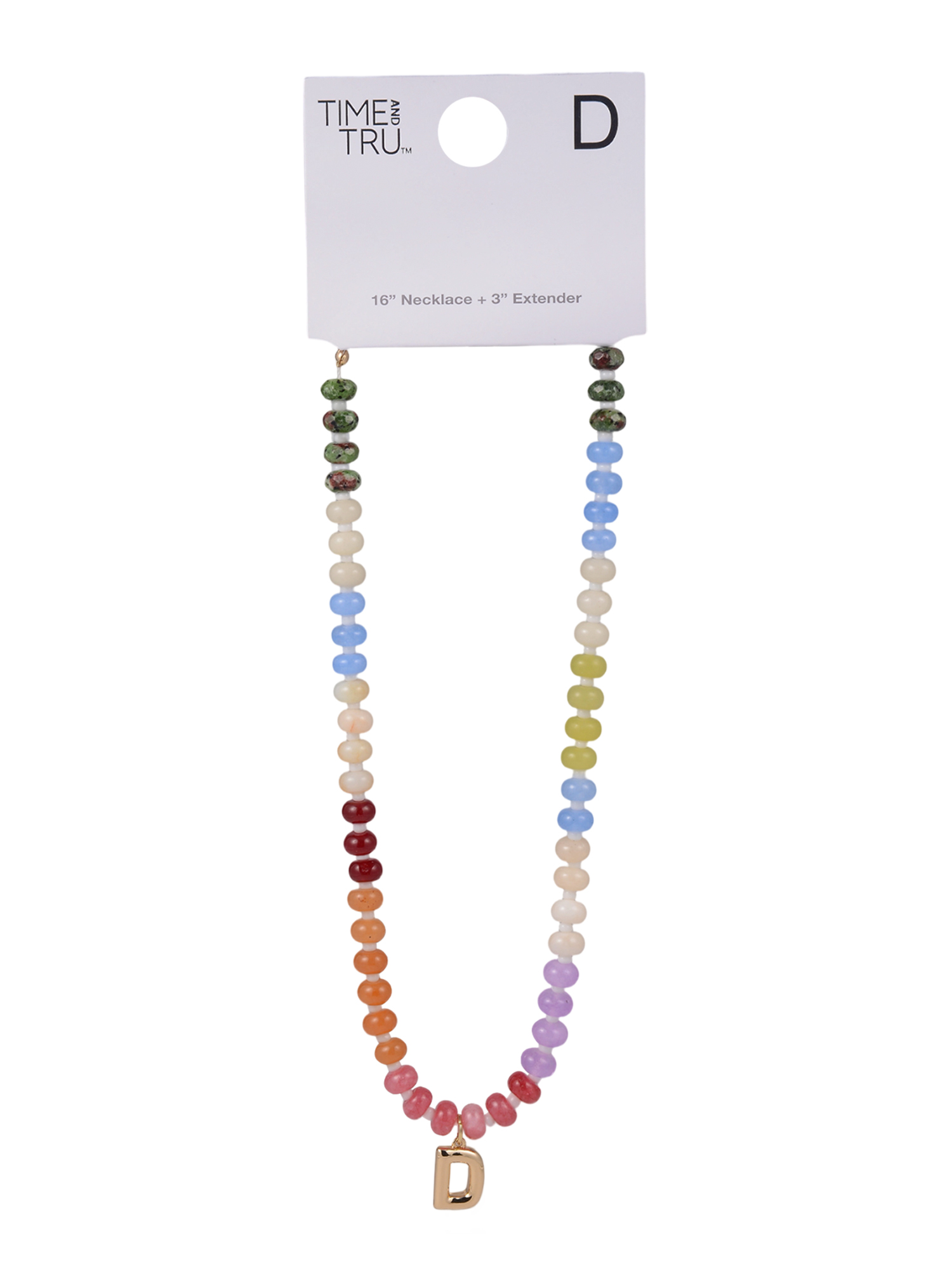 Time and Tru Goldtone Multicolored Bead Initial D Necklace photo 3