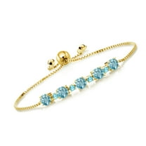 Gem Stone King 4.57 Ct Blue Zircon Swiss Blue Topaz 18K Yellow Gold Plated Silver Tennis Bracelet for Women