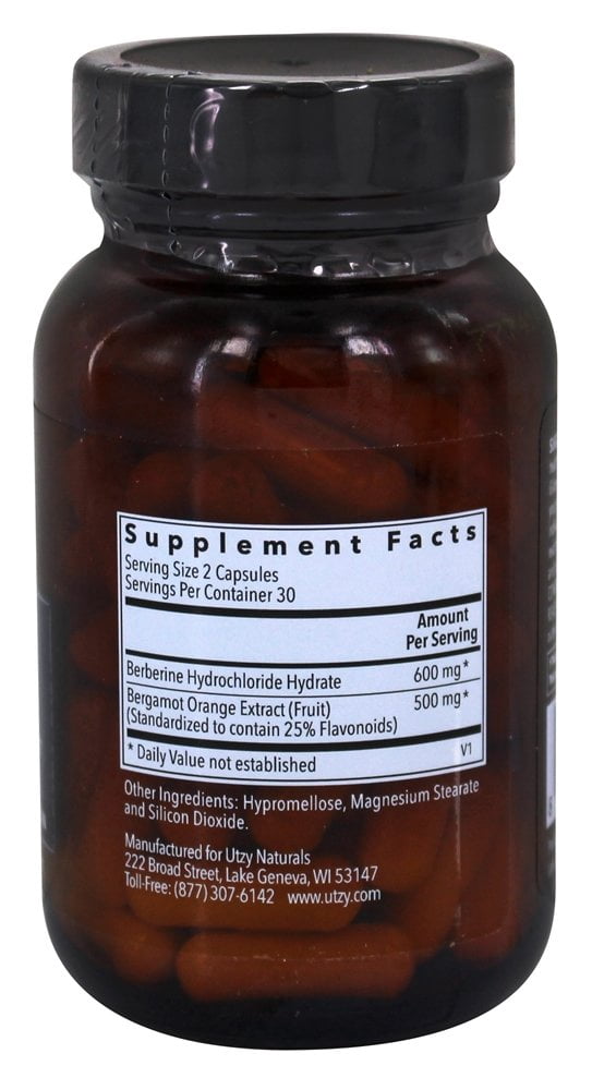 Utzy Naturals Berbercol | 500mg Citrus Bergamot (as Bergamonte) & Berberine | Naturally Supports Heart Health and More | 60 Capsules