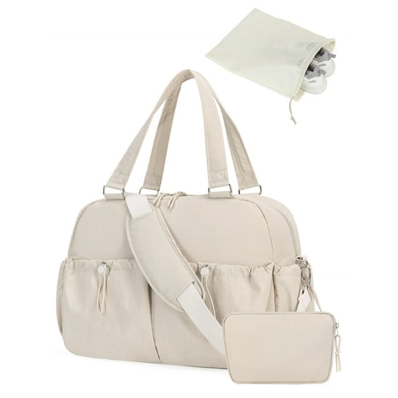 Gym Bag for Women, Duffle Bag for Travel with Yoga Storage, Carry on Overnight Weekender Bags for Women, Beige