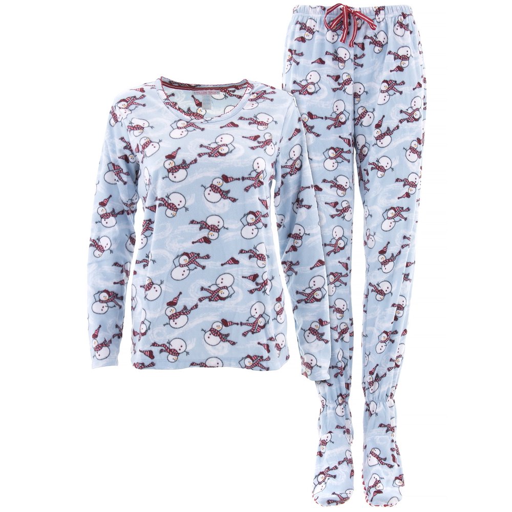 Pillow Talk Blue Snowman Fleece Footed Pajamas for Women Walmart