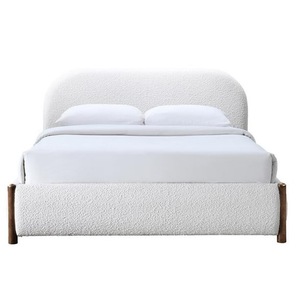 Pemberly Row Upholstered Platform King Bed in White Cream Boucle Fabric
