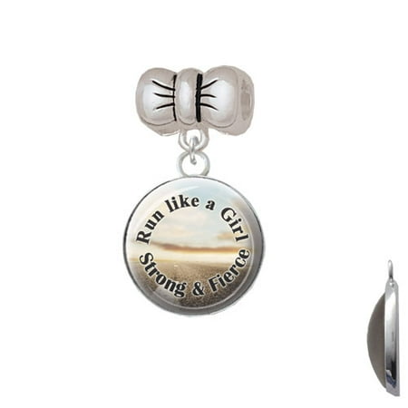 Domed Run Like a Girl - Strong and Fierce - Bow Charm Bead