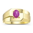 thumbnail image 1 of RYLOS Men's Rings 14K Yellow Gold Ring Classic Solitaire 7X5MM Oval Shape Gemstone Designer Band Star Ruby July Birthstone Rings For Men Size 10, 1 of 5