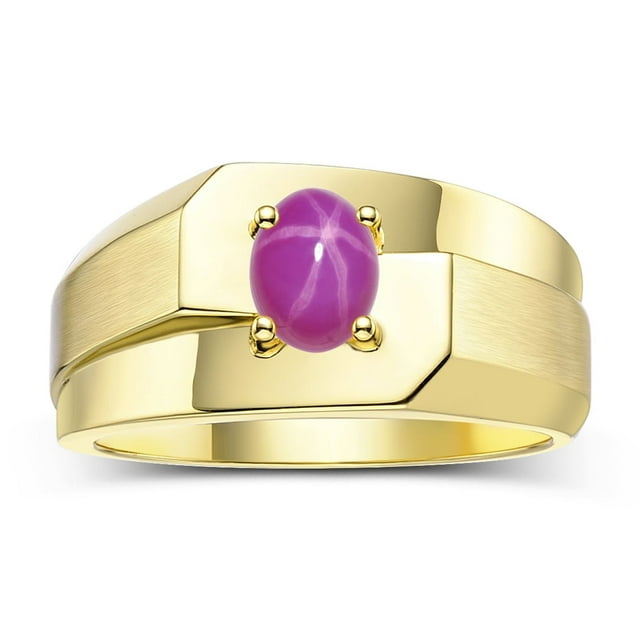 RYLOS Men's Rings 14K Yellow Gold Ring Classic Solitaire 7X5MM Oval Shape Gemstone Designer Band Star Ruby July Birthstone Rings For Men Size 10