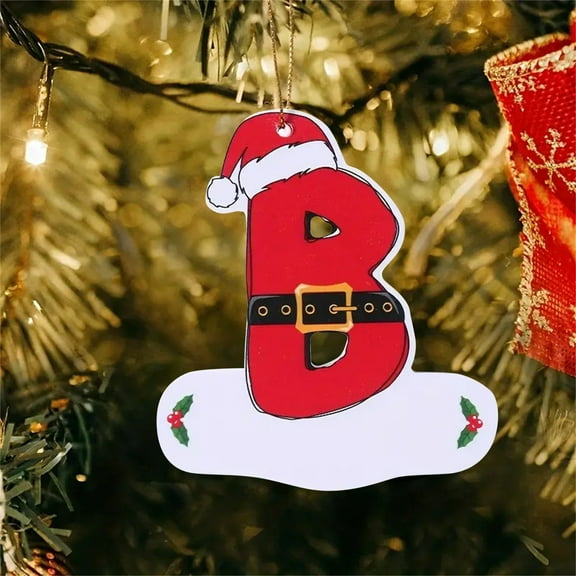 VOTRUDI Christmas Initial with Red Hat Christmas Tree Ornaments Personalized DIY Christmas 26 Letters Ornaments Christmas Decoration Xmas Tree Hanging Decor,B