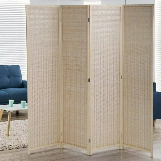 NiamVelo Room Divider 4 Panel Folding Screen Partitions, Freestanding Privacy Screen Partition Wall Tall Room Divider, Natural