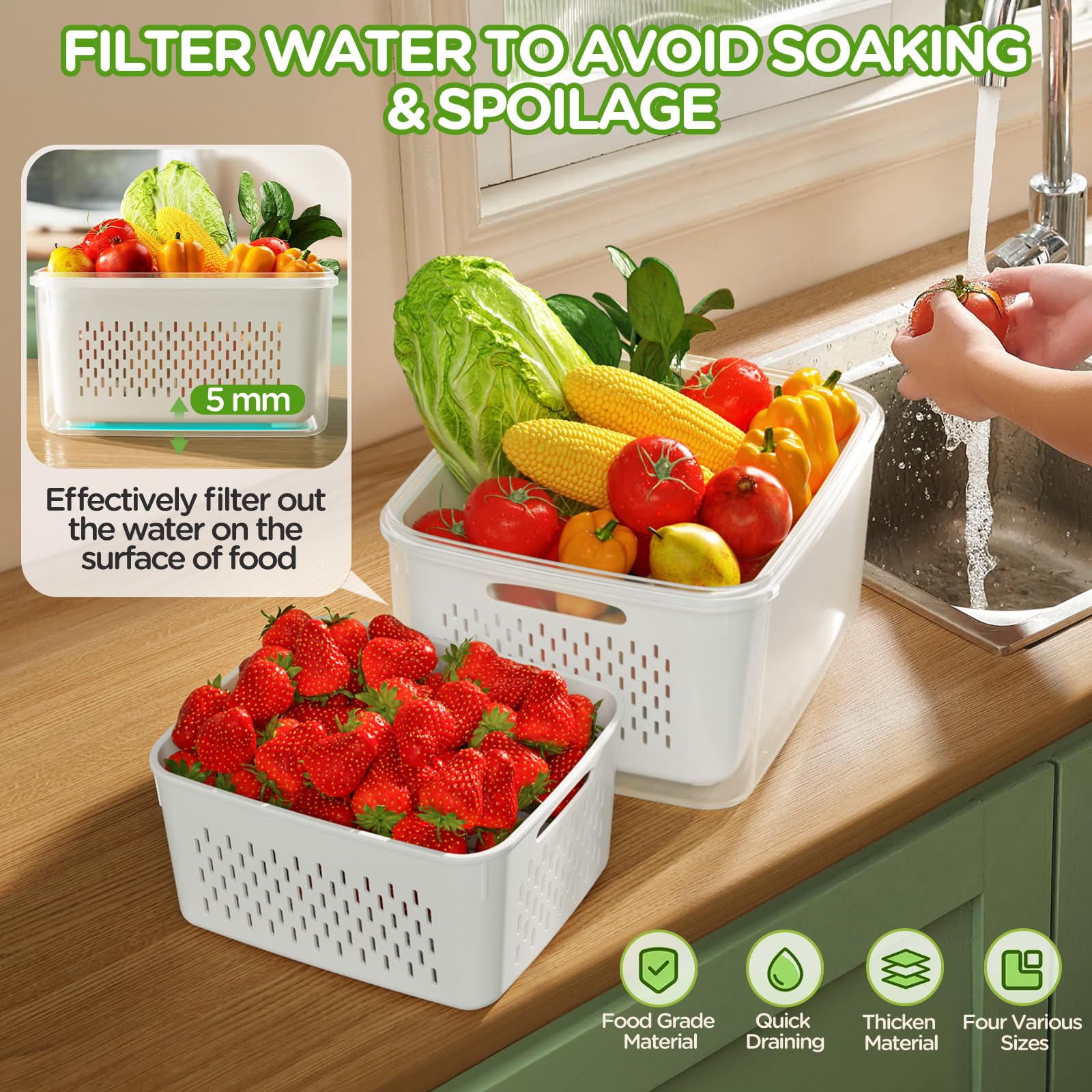 4 Pack Food Storage Jars & Containers, Mixed Sizes, Fridge Produce Storage