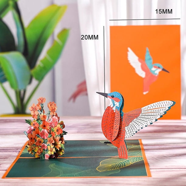 Tarjeta de cumpleaños de colibrí emergente en 3D con sobre, tarjetas de felicitación de animales, regalo hecho a mano, aniversario del Día de la madre para esposa, mujer, mamá