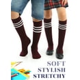 thumbnail image 4 of HUGH UGOLI Knee High Cotton Socks for Girls & Boys, Long Tube School Uniform Socks with Stripes, Soft & Comfortable, Burgundy, 5-6 Years Old, 4 Pairs, 4 of 5