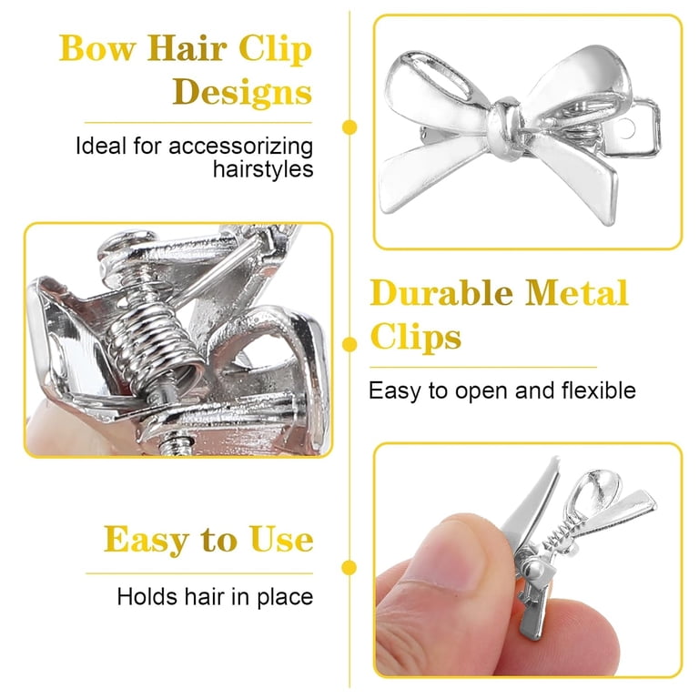 Topboutique 6 Pcs Metal Hair Bows Claw Clips Silver Bow Hair  display picture 2