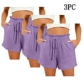 thumbnail image 2 of 3 Pack Shorts Cotton Polyester Lounge Beach Short Pants Women Drawstring Ruffled Elastic Waist Casual Shorts (XL, Purple-3PCS), 2 of 3