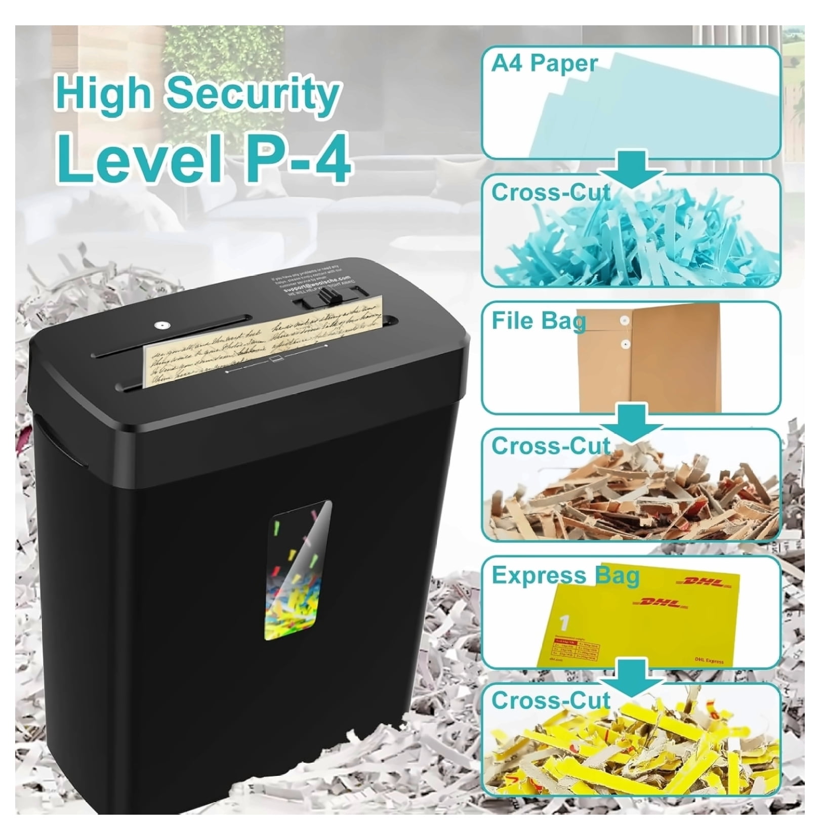 Paper Shredder, 10-Sheet Cross Cut - P4 Security - Home Office Shredder for Paper, CD, Credit Card - Auto/Reverse/Off - 3.43 Gallon Basket - Jam Proof