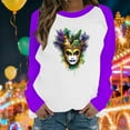 thumbnail image 1 of Xuyuer Mardi Gras Shirts for Women Shirt Funny Mask Graphic Tee Carnival Long Sleeve Shirt V Neck Top, 1 of 6