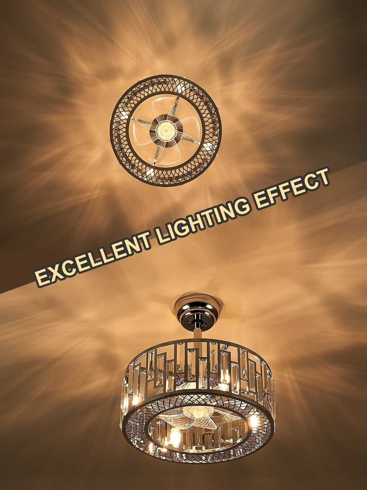 Modern Chrome Caged Ceiling Fan with Light for Bedroom Crystal Ceiling Light Fixture with Fan Bladeless Ceiling Fan Light for Kitchen Hallway Dining Room