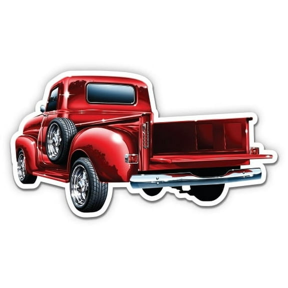 Classic Red Pickup Truck - 3" Vinyl Sticker - For Car Laptop I-Pad Phone Helmet Hard Hat - Waterproof Decal