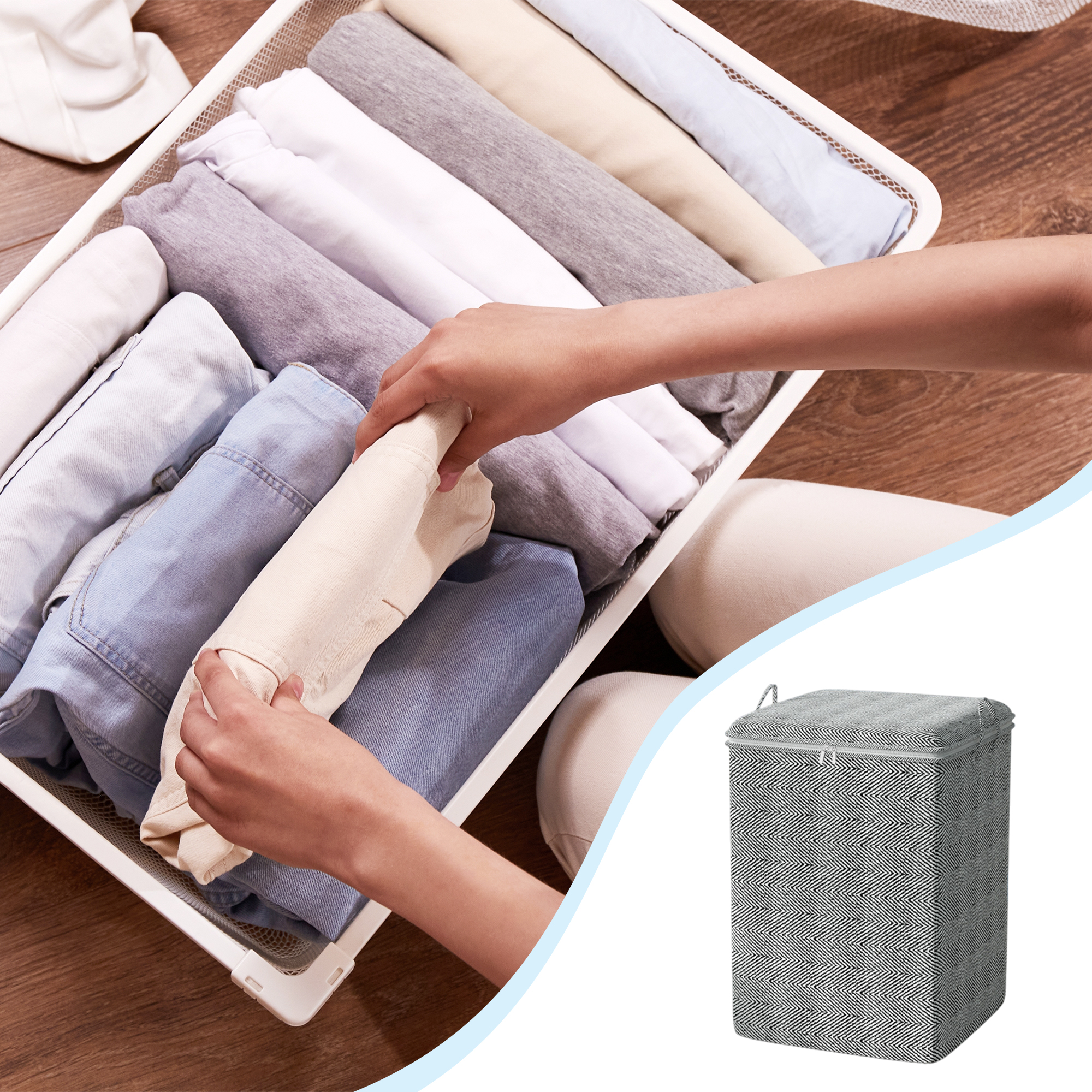 Unique Bargains Herringbone Storage Bag Storage Bins Gray 1 Pc 19.69"x19.69"x27.56"