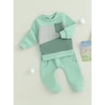 thumbnail image 3 of Wassery Toddler Baby Boy Autumn Winter Clothes Long Sleeve Contrast Color Patchwork Sweatshirt Pullover Tops + Joggers Pants Set Infant Boys 2Pcs Tracksuit Outfits 0-3 Years, 3 of 8