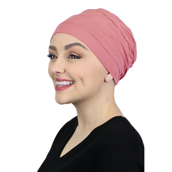 PETITE Bamboo 3 Seam Turban Hat Chemo Headwear for Small Heads 50+ UPF (Coral)