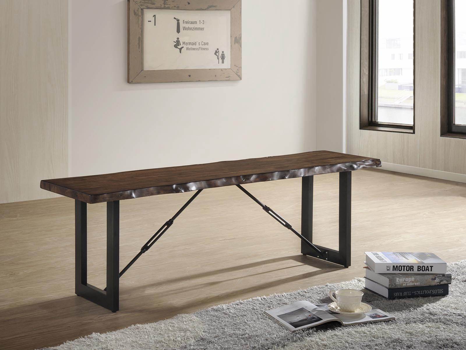 Furniture of America Jared 3 Piece Rustic Dining Table Set, Walnut Finish