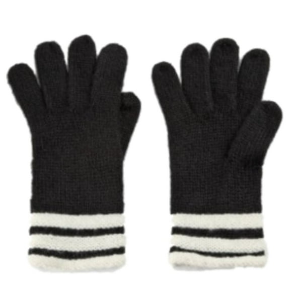 Fownes Womens Black and White Stripes Knit Fownes Gloves