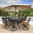thumbnail image 7 of W WARMHOL 7-Piece Outdoor Patio Dining Set, 60” Rectangular Cast Aluminum Dining Table with Umbrella Hole and 6 Cushioned Swivel Rocker Chairs, Patio Funiture Set for Backyard, Patio, Garden, 7 of 7