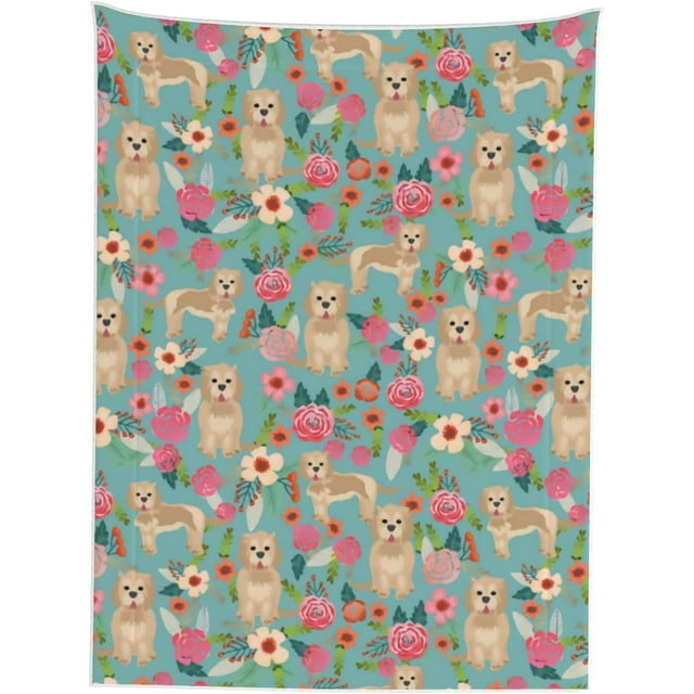 Cute Cockapoo Dog Animals Lovers Flower Floral Boho Style Pet Blanket Ultra Soft Cozy Fleece Weighted 3D Print Blankets For Dogs And Cats, Puppy And Kitten Bed Sofa Sleep Mat Quilt Birthday Gifts