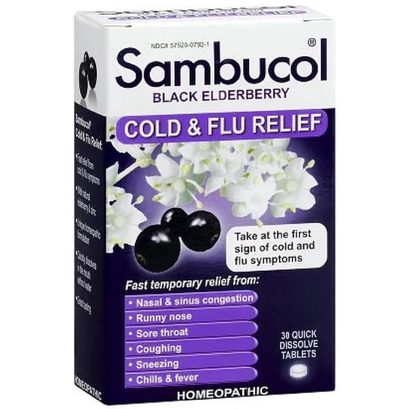 Sambucol Cold & Flu Relief Quick Dissolve Tablets, Black Elderberry, 30 ea (Pack of 3)